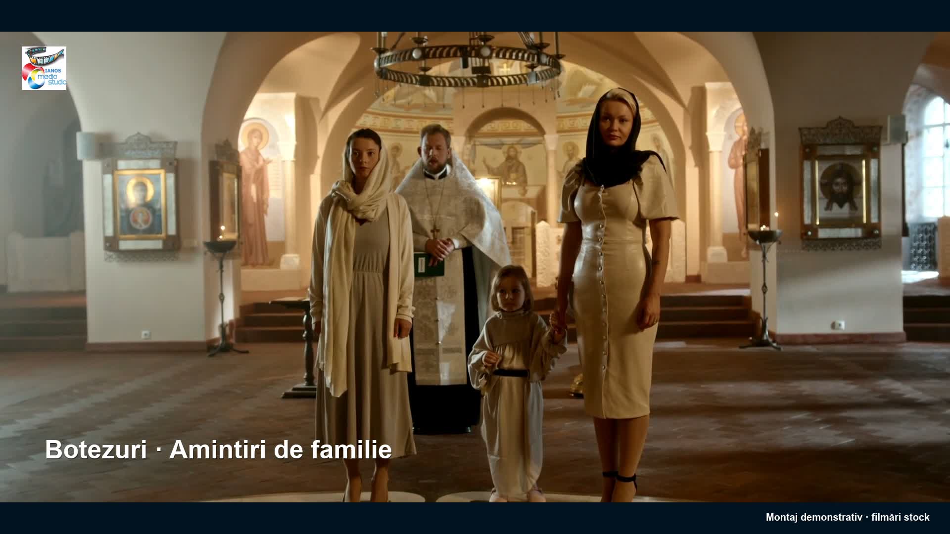 Familie și preot la o ceremonie de botez