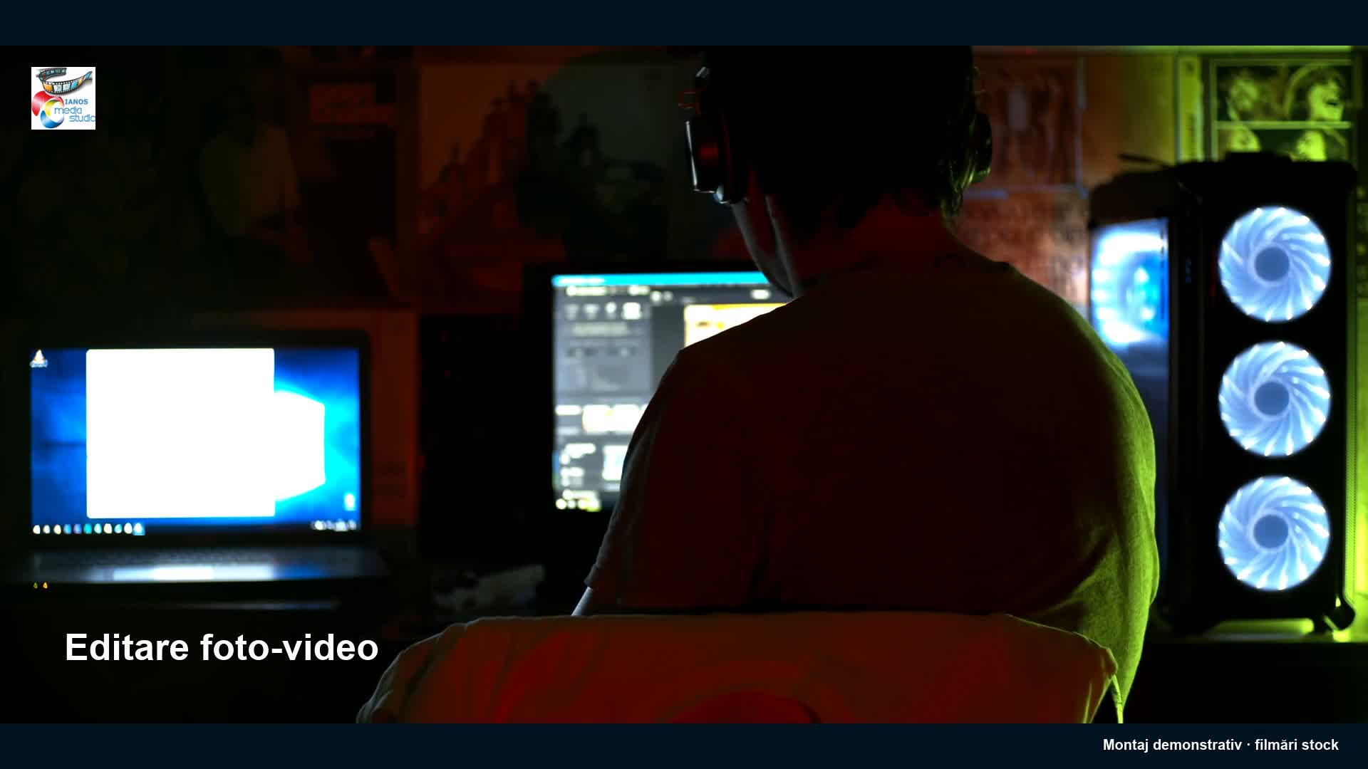 Stație de editare foto-video cu monitoare și calculator